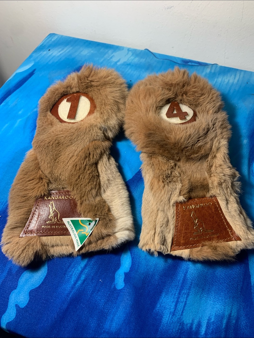 Plush Kangaroo Fur Golf Headcovers with Leather Patch for #1  clubs